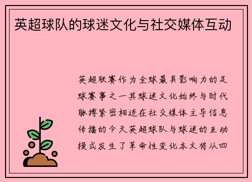 英超球队的球迷文化与社交媒体互动